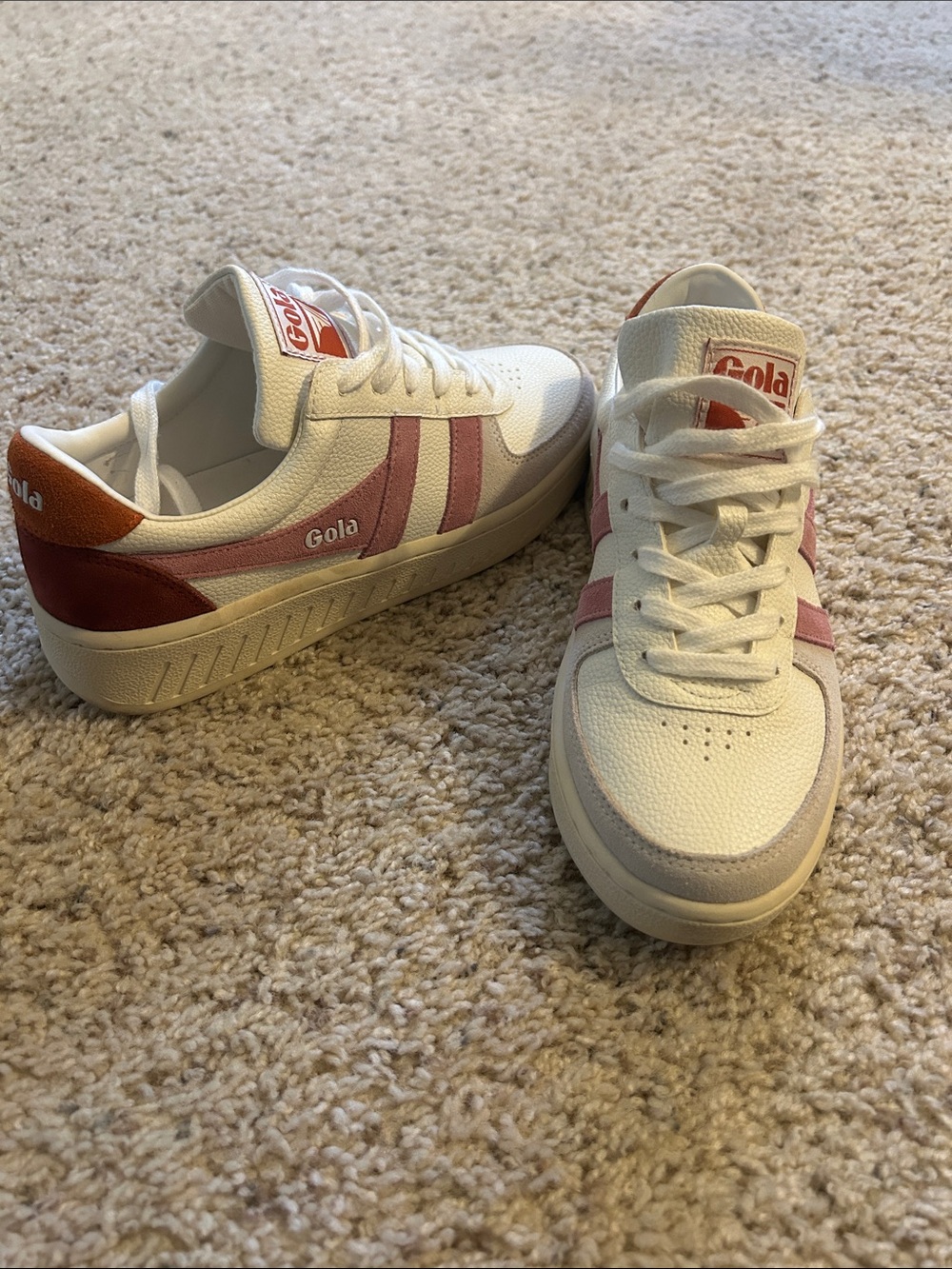 Gola White & Pink Low-Top Sneakers with Orange Heel Accent